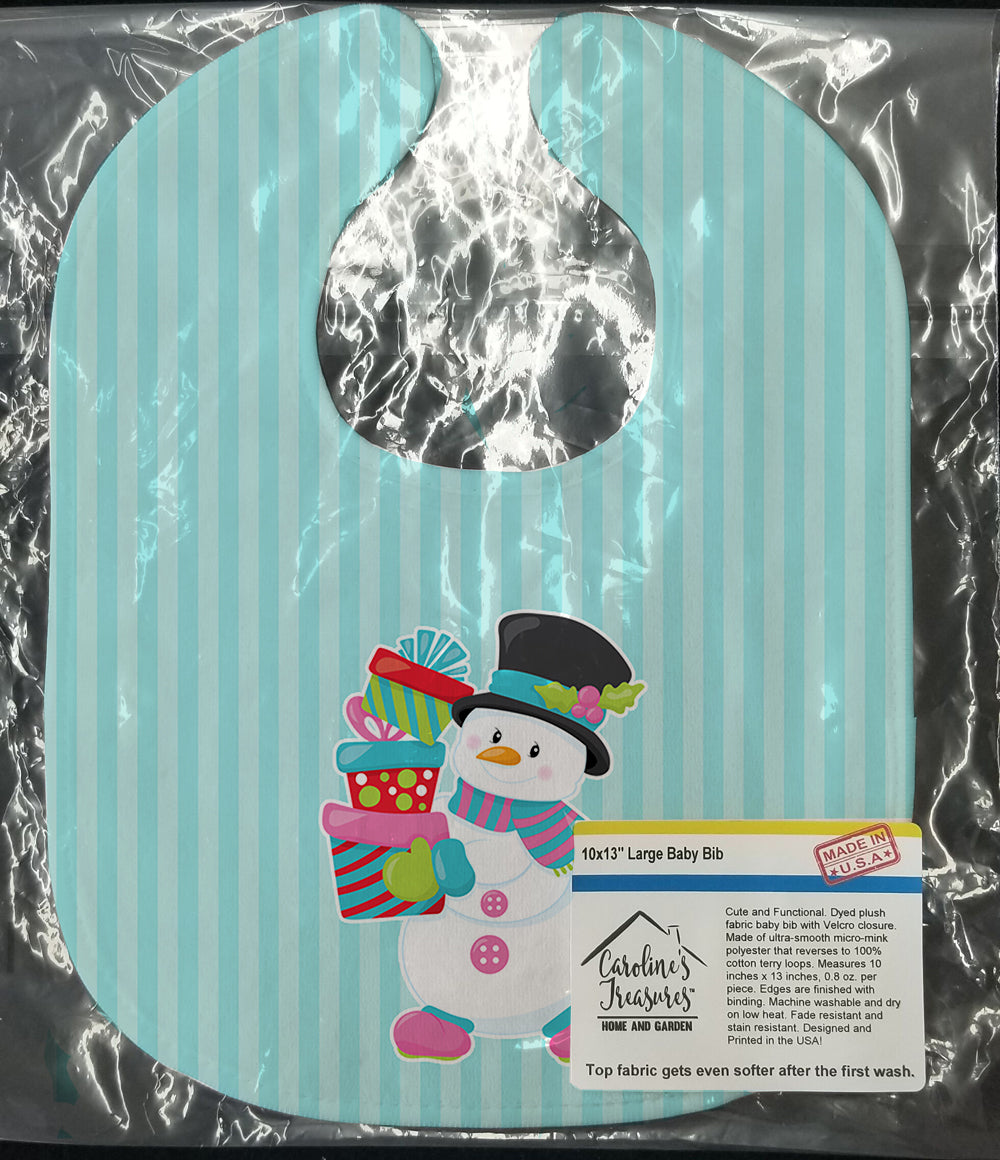 Christmas Snowman and Stripes Baby Bib Easy-Clean Baby Bib Baby Feeding Accessory Baby Mealtime Essential, 10 x 13, Multicolor
