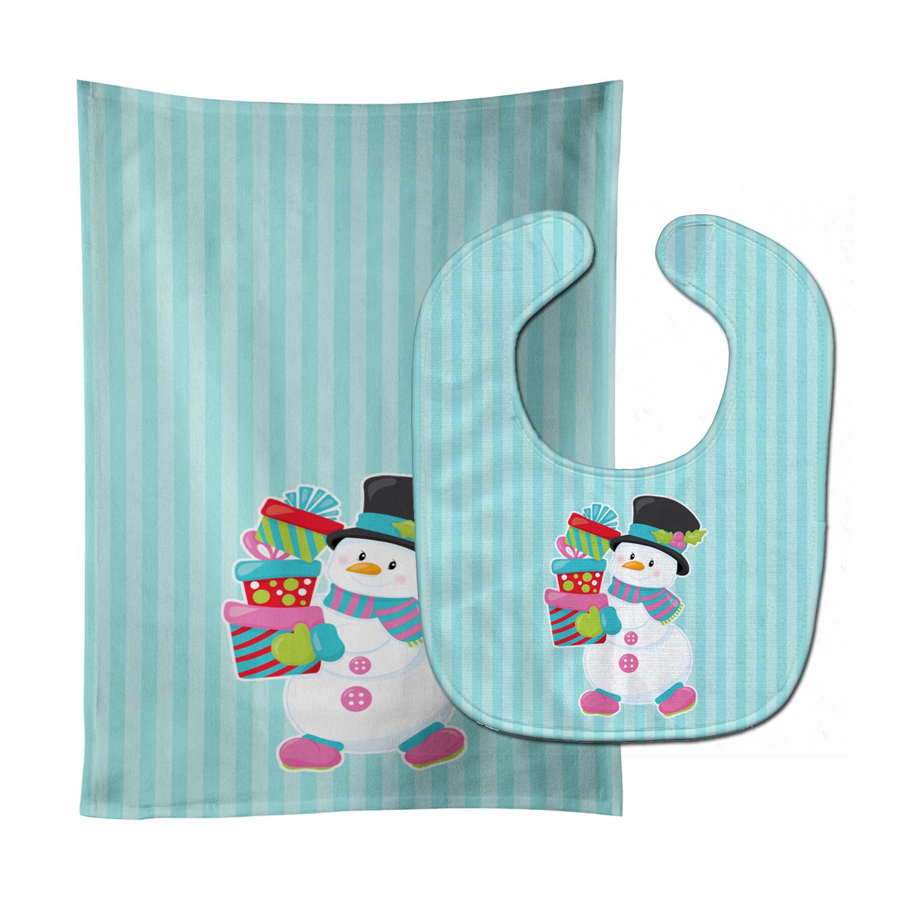 Christmas Snowman and Stripes Baby Bib & Burp Cloth Easy-Clean Baby Bib Baby Feeding Accessory Baby Mealtime Essential