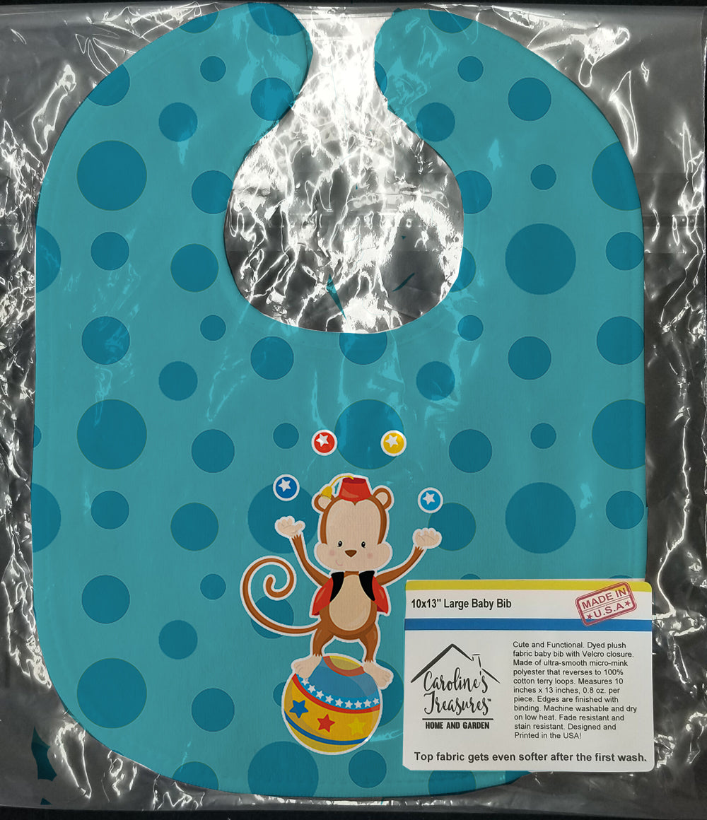 Circus Monkey Baby Bib Easy-Clean Baby Bib Baby Feeding Accessory Baby Mealtime Essential, 10 x 13, Multicolor