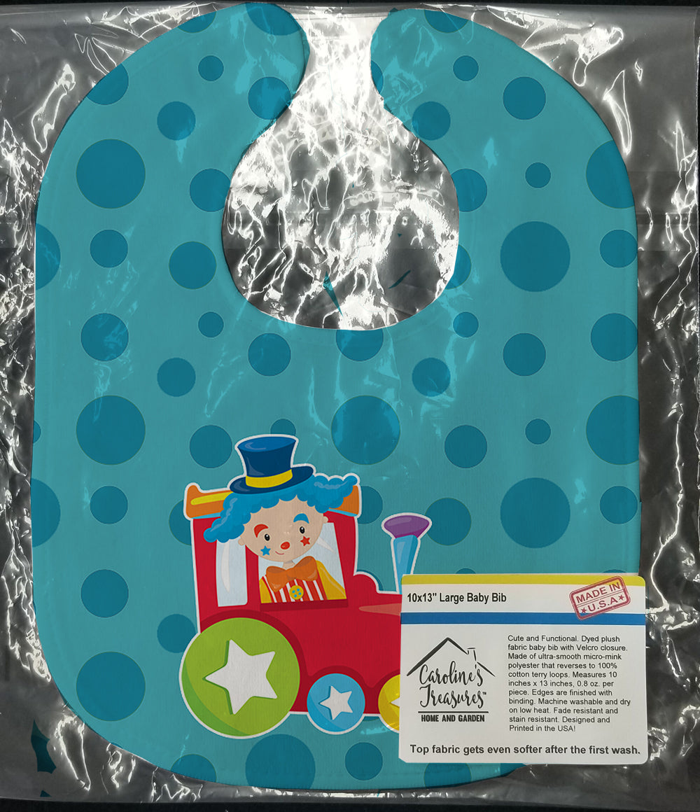 Circus Clown Train Baby Bib Easy-Clean Baby Bib Baby Feeding Accessory Baby Mealtime Essential, 10 x 13, Multicolor