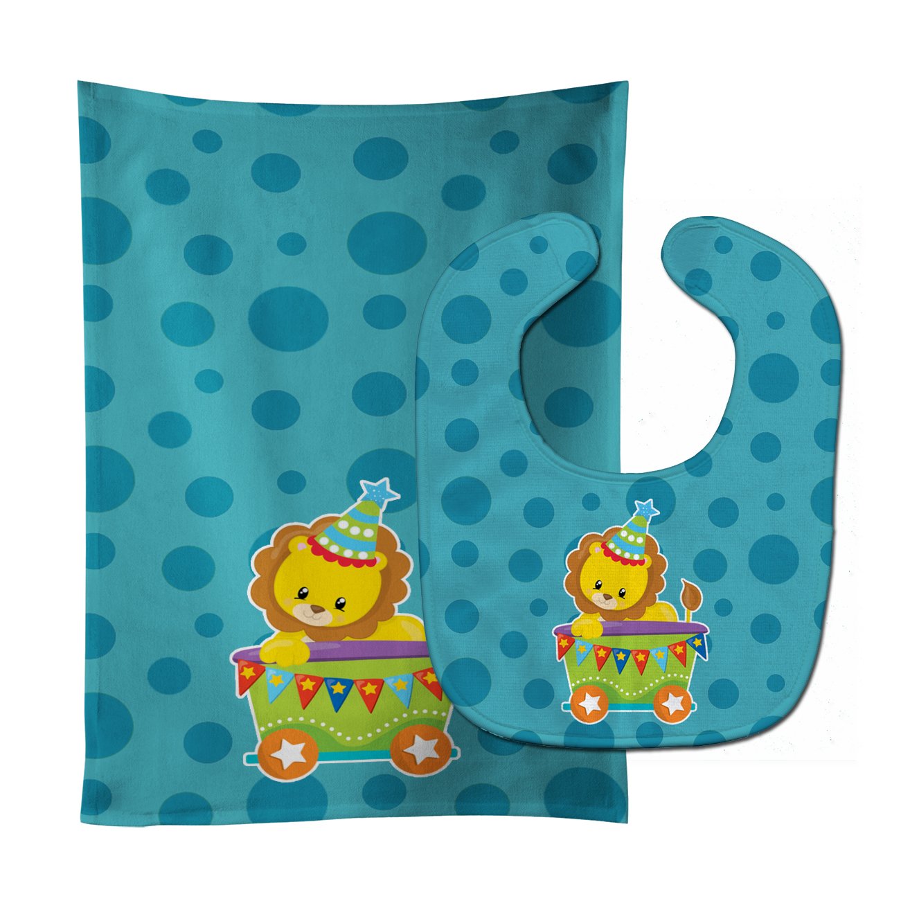 Circus Lion Train Car Baby Bib & Burp Cloth Easy-Clean Baby Bib Baby Feeding Accessory Baby Mealtime Essential