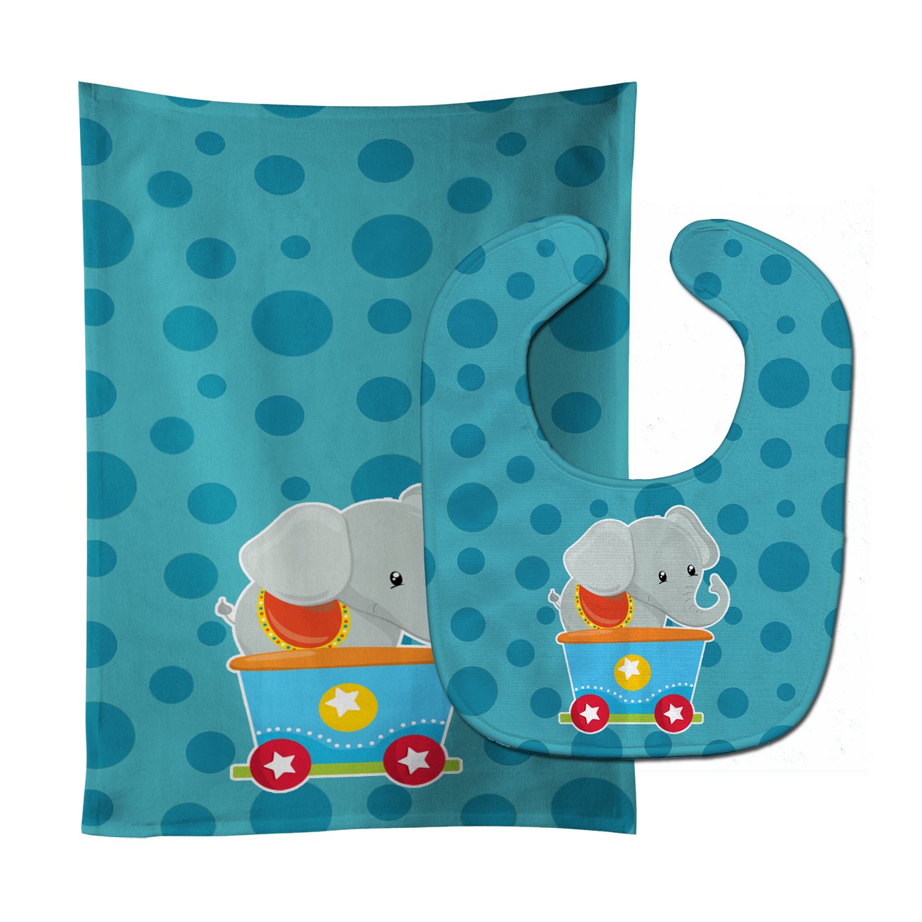 Circus Elephant Train Car Baby Bib & Burp Cloth Easy-Clean Baby Bib Baby Feeding Accessory Baby Mealtime Essential