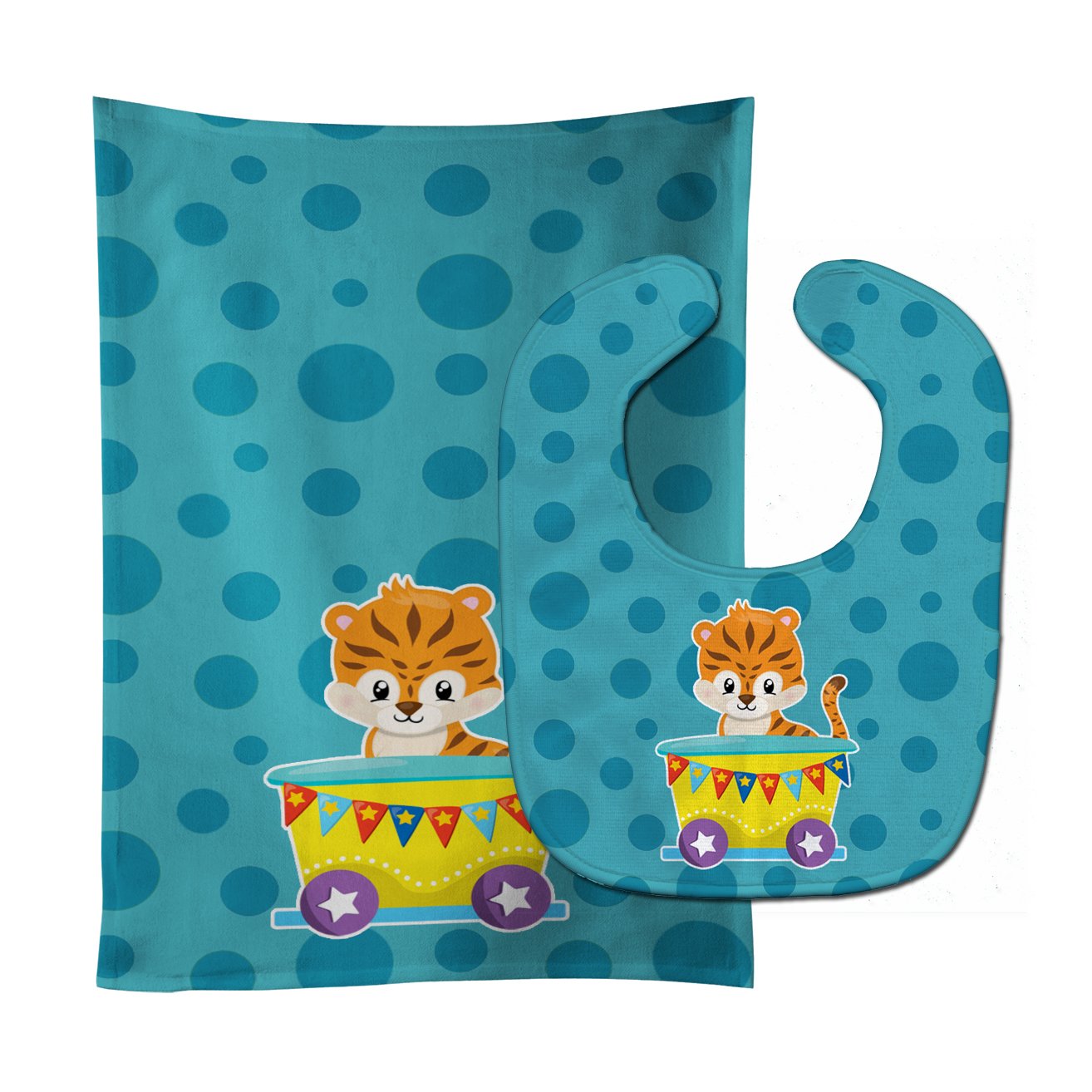 Circus Tiger Train Car Baby Bib & Burp Cloth Easy-Clean Baby Bib Baby Feeding Accessory Baby Mealtime Essential
