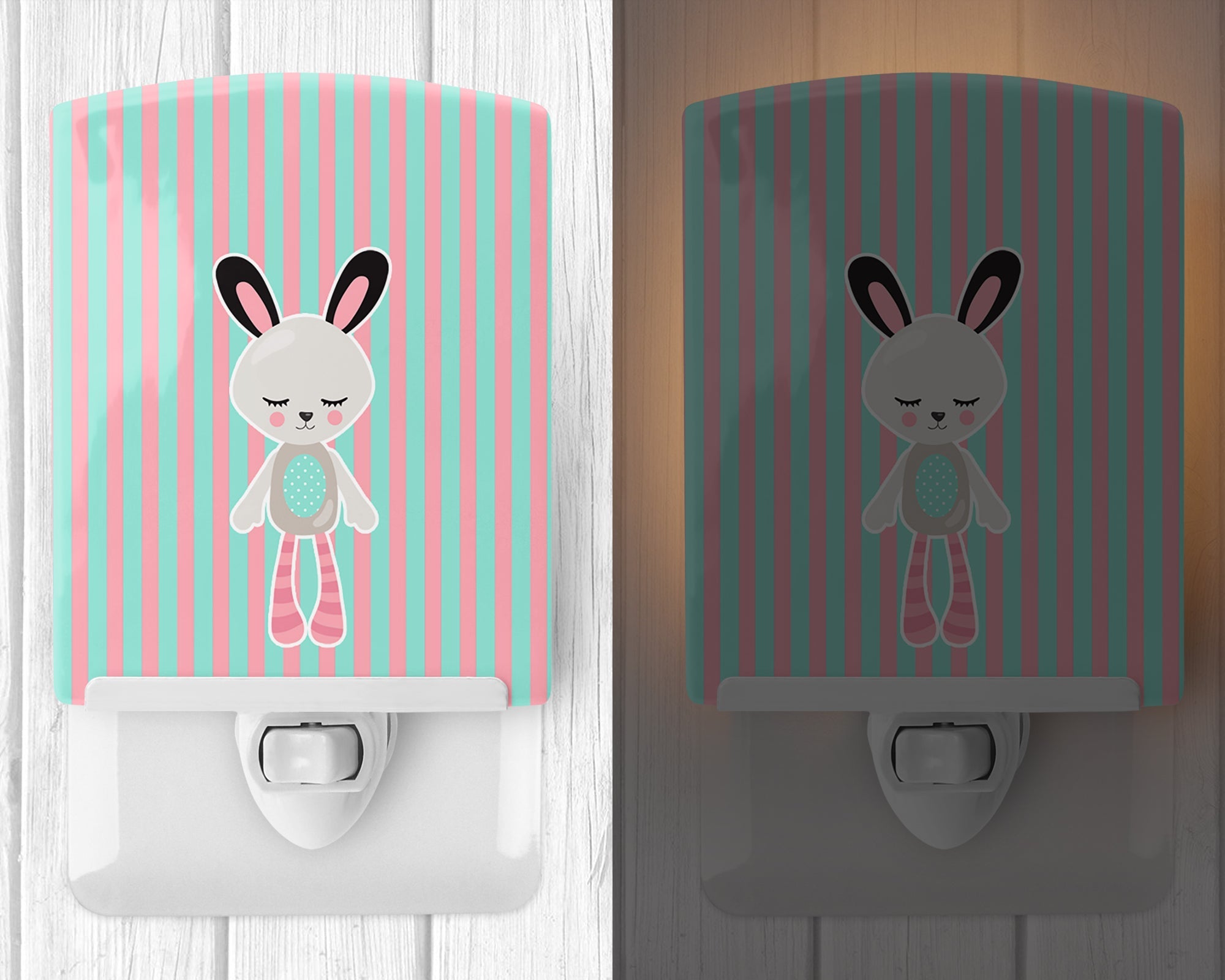Bunny Rabbit Ceramic Night Light Compact, UL-Certified, Ideal for Bedroom, Bathroom, Nursery, Hallway, Kitchen, 6x4x3, Multicolor