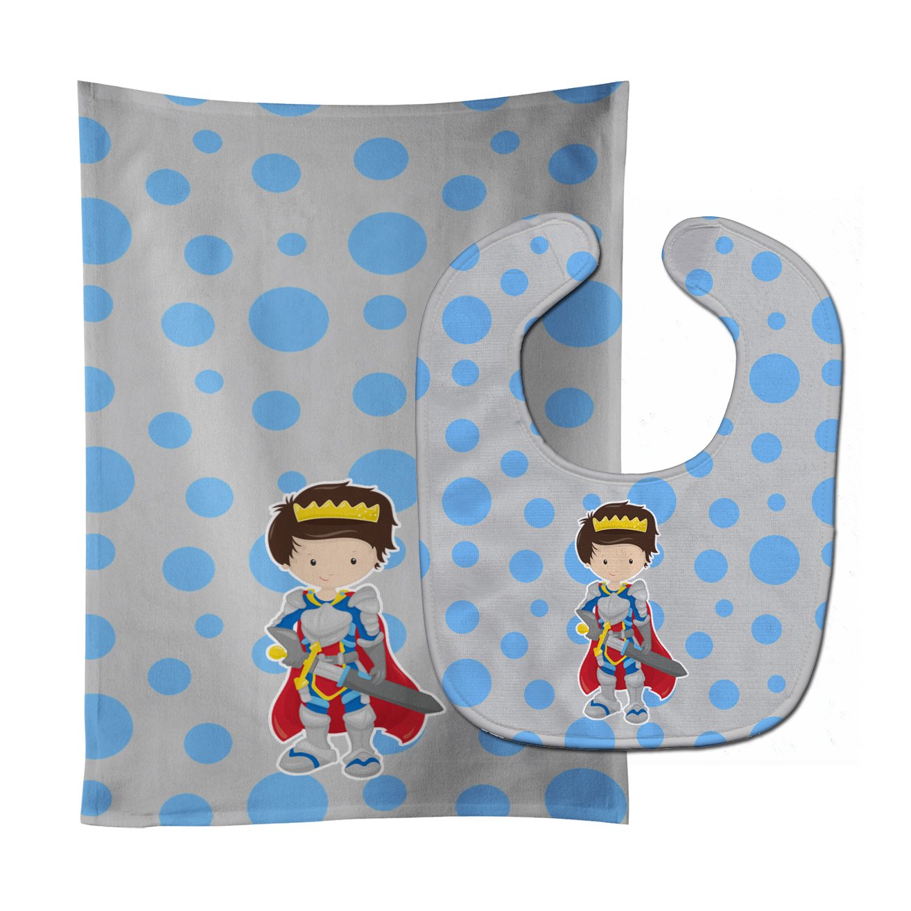 Brunette Boy Knight Baby Bib & Burp Cloth Easy-Clean Baby Bib Baby Feeding Accessory Baby Mealtime Essential