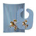 Brunette Boy Knight on Horse Baby Bib & Burp Cloth Easy-Clean Baby Bib Baby Feeding Accessory Baby Mealtime Essential