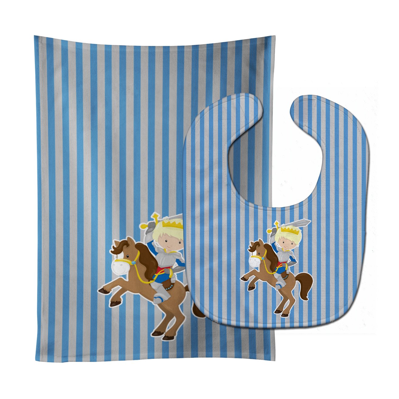 Blonde Boy Knight on Horse Baby Bib & Burp Cloth Easy-Clean Baby Bib Baby Feeding Accessory Baby Mealtime Essential