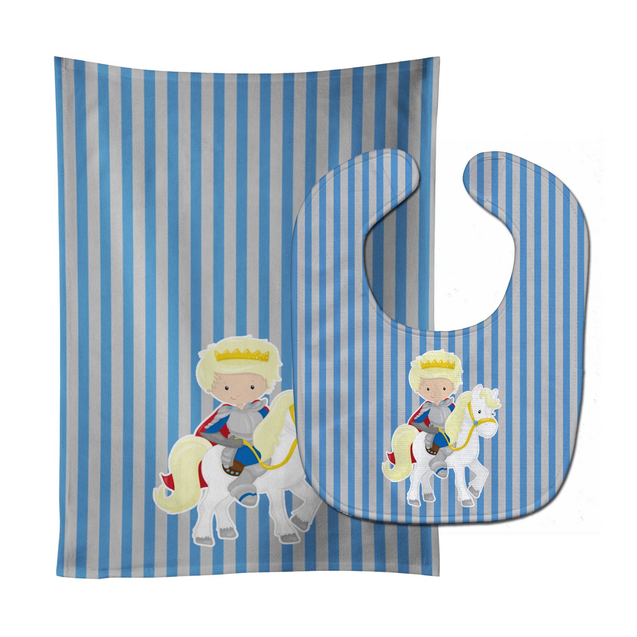 Blonde Boy Prince on Horse #2 Baby Bib & Burp Cloth Easy-Clean Baby Bib Baby Feeding Accessory Baby Mealtime Essential