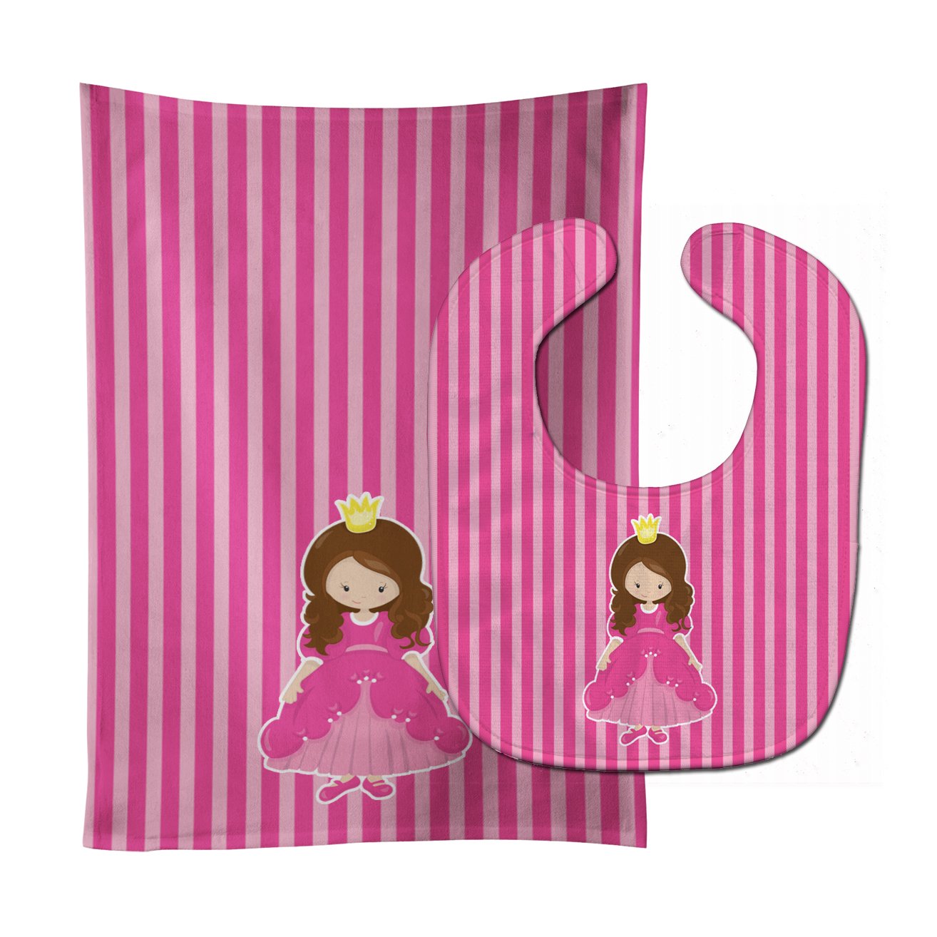 Brunette Girl Princess Grace Baby Bib & Burp Cloth Easy-Clean Baby Bib Baby Feeding Accessory Baby Mealtime Essential