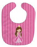 Brunette Girl Princess Baby Bib Easy-Clean Baby Bib Baby Feeding Accessory Baby Mealtime Essential, 10 x 13, Multicolor