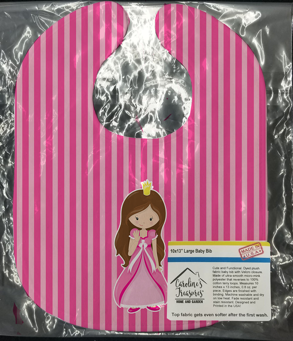 Brunette Girl Princess Baby Bib Easy-Clean Baby Bib Baby Feeding Accessory Baby Mealtime Essential, 10 x 13, Multicolor