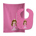 Brunette Girl Princess Baby Bib & Burp Cloth Easy-Clean Baby Bib Baby Feeding Accessory Baby Mealtime Essential