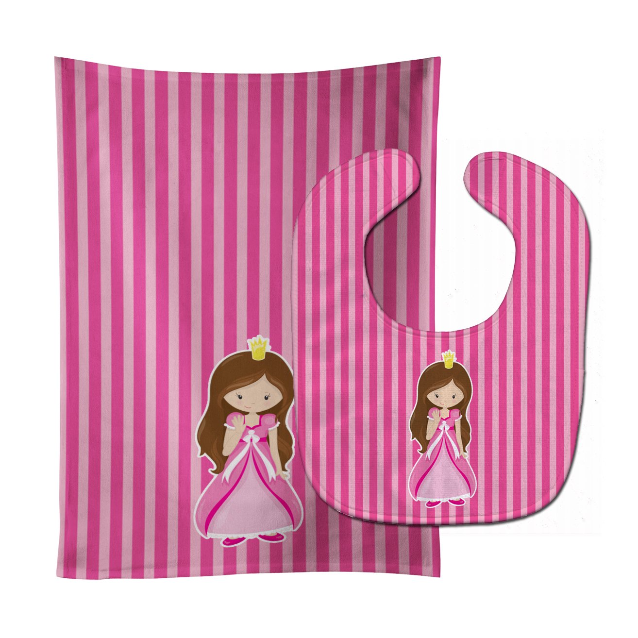 Brunette Girl Princess Baby Bib & Burp Cloth Easy-Clean Baby Bib Baby Feeding Accessory Baby Mealtime Essential