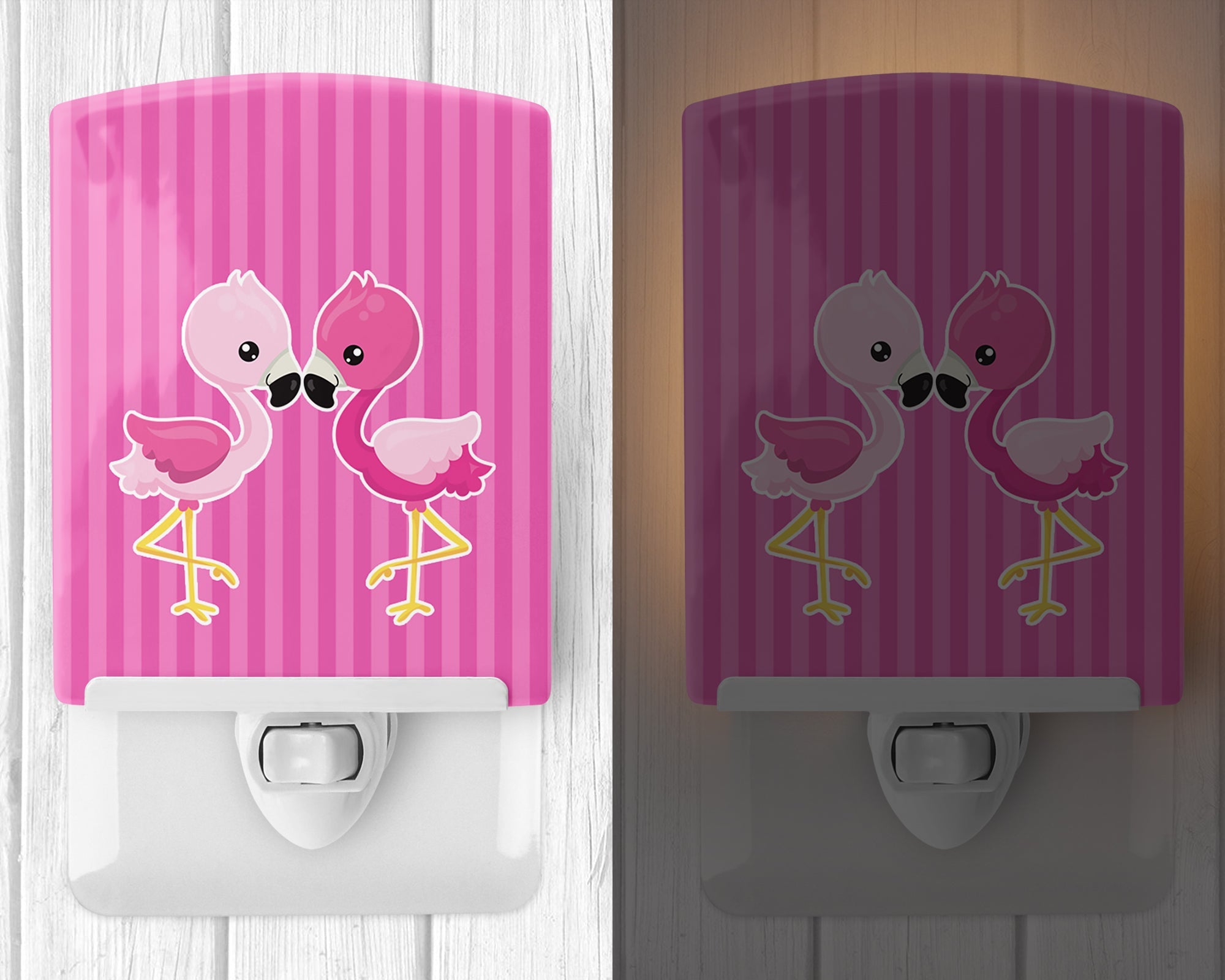 Flamingo Pair Ceramic Night Light Compact, UL-Certified, Ideal for Bedroom, Bathroom, Nursery, Hallway, Kitchen, 6x4x3, Multicolor