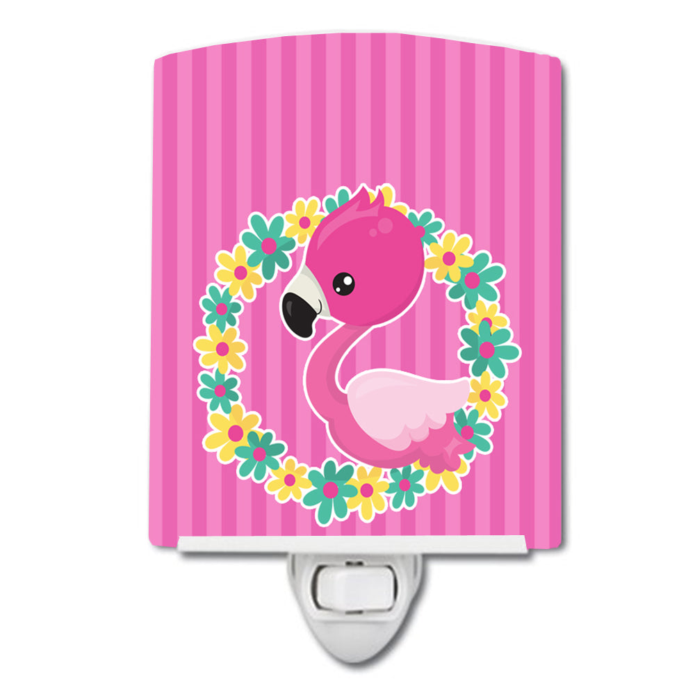 Flamingo Flower Wreath Ceramic Night Light Compact, UL-Certified, Ideal for Bedroom, Bathroom, Nursery, Hallway, Kitchen, 6x4x3, Multicolor