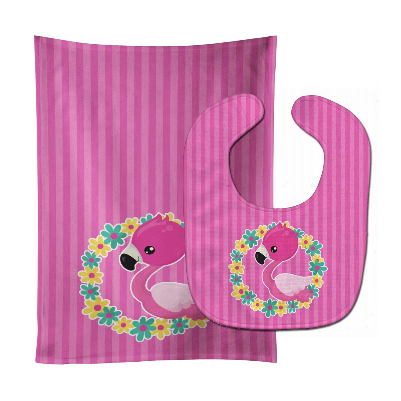 Flamingo Flower Wreath Baby Bib & Burp Cloth Easy-Clean Baby Bib Baby Feeding Accessory Baby Mealtime Essential