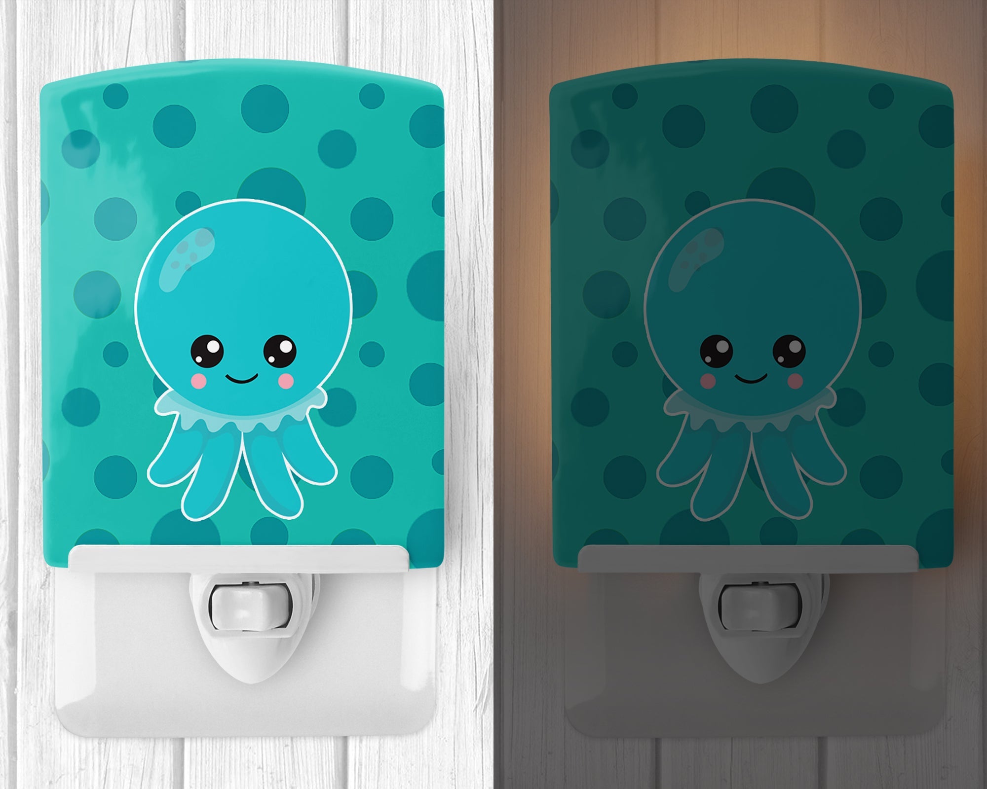 Ocean Octopus Blue Ceramic Night Light Compact, UL-Certified, Ideal for Bedroom, Bathroom, Nursery, Hallway, Kitchen, 6x4x3, Multicolor