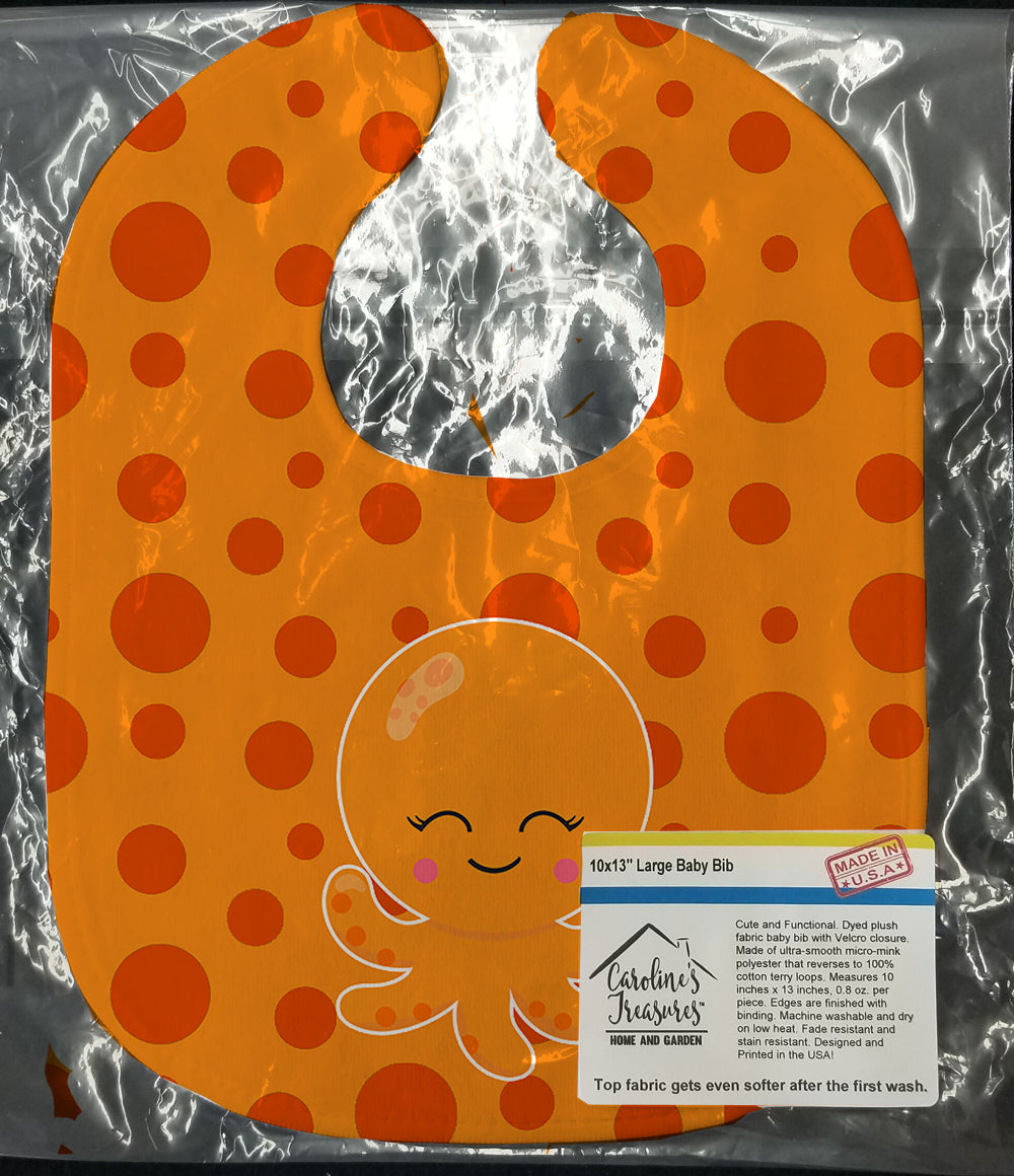 Precious Ocean Octopus Orange Baby Bib Easy-Clean Baby Bib Baby Feeding Accessory Baby Mealtime Essential, 10 x 13, Multicolor