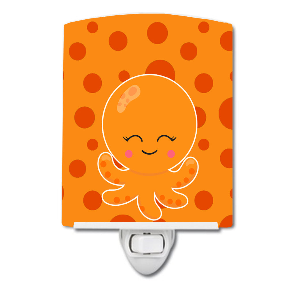 Precious Ocean Octopus Orange Ceramic Night Light Compact, UL-Certified, Ideal for Bedroom, Bathroom, Nursery, Hallway, Kitchen, 6x4x3, Multicolor