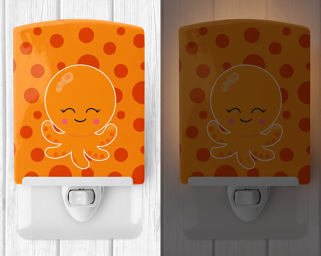 Precious Ocean Octopus Orange Ceramic Night Light Compact, UL-Certified, Ideal for Bedroom, Bathroom, Nursery, Hallway, Kitchen, 6x4x3, Multicolor