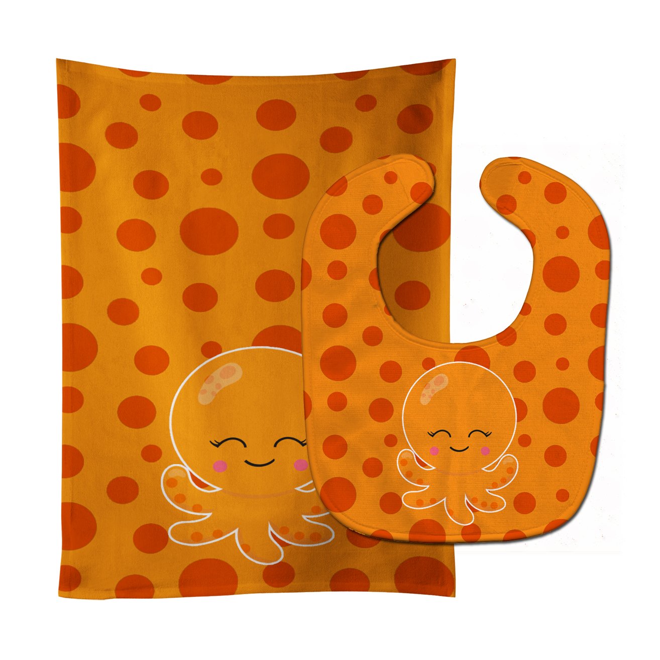 Precious Ocean Octopus Orange Baby Bib & Burp Cloth Easy-Clean Baby Bib Baby Feeding Accessory Baby Mealtime Essential