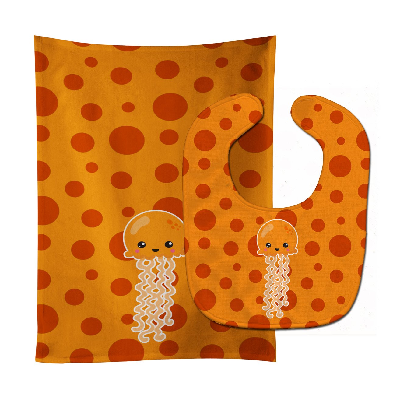 Ocean Jellyfish Orange Baby Bib & Burp Cloth Easy-Clean Baby Bib Baby Feeding Accessory Baby Mealtime Essential