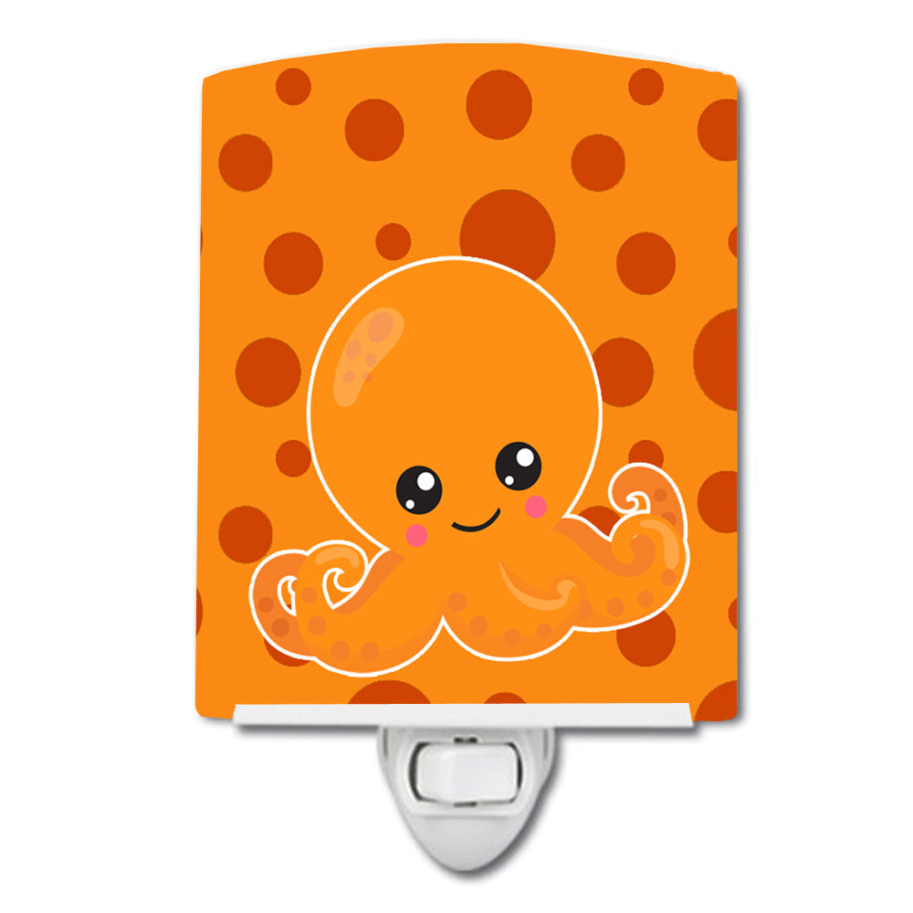 Cutie Ocean Octopus Orange Ceramic Night Light Compact, UL-Certified, Ideal for Bedroom, Bathroom, Nursery, Hallway, Kitchen, 6x4x3, Multicolor