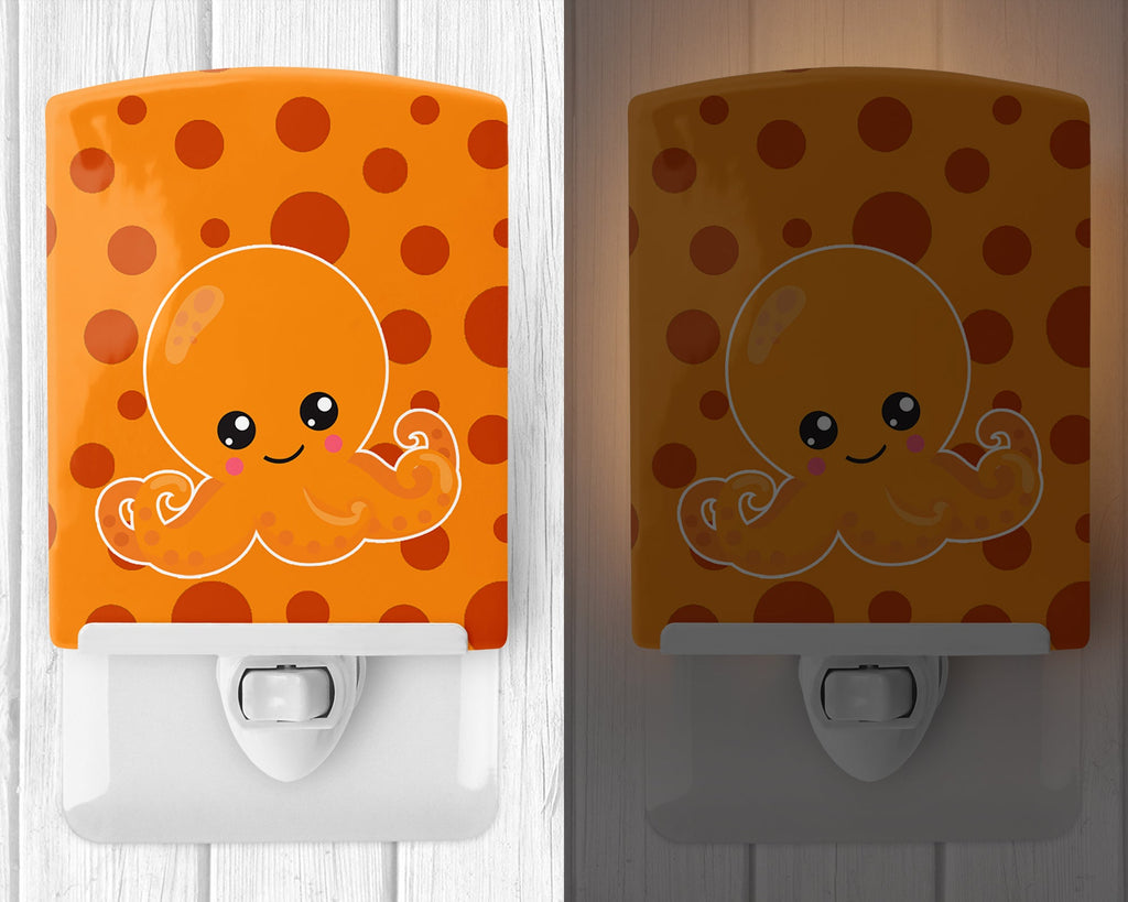 Cutie Ocean Octopus Orange Ceramic Night Light Compact, UL-Certified, Ideal for Bedroom, Bathroom, Nursery, Hallway, Kitchen, 6x4x3, Multicolor