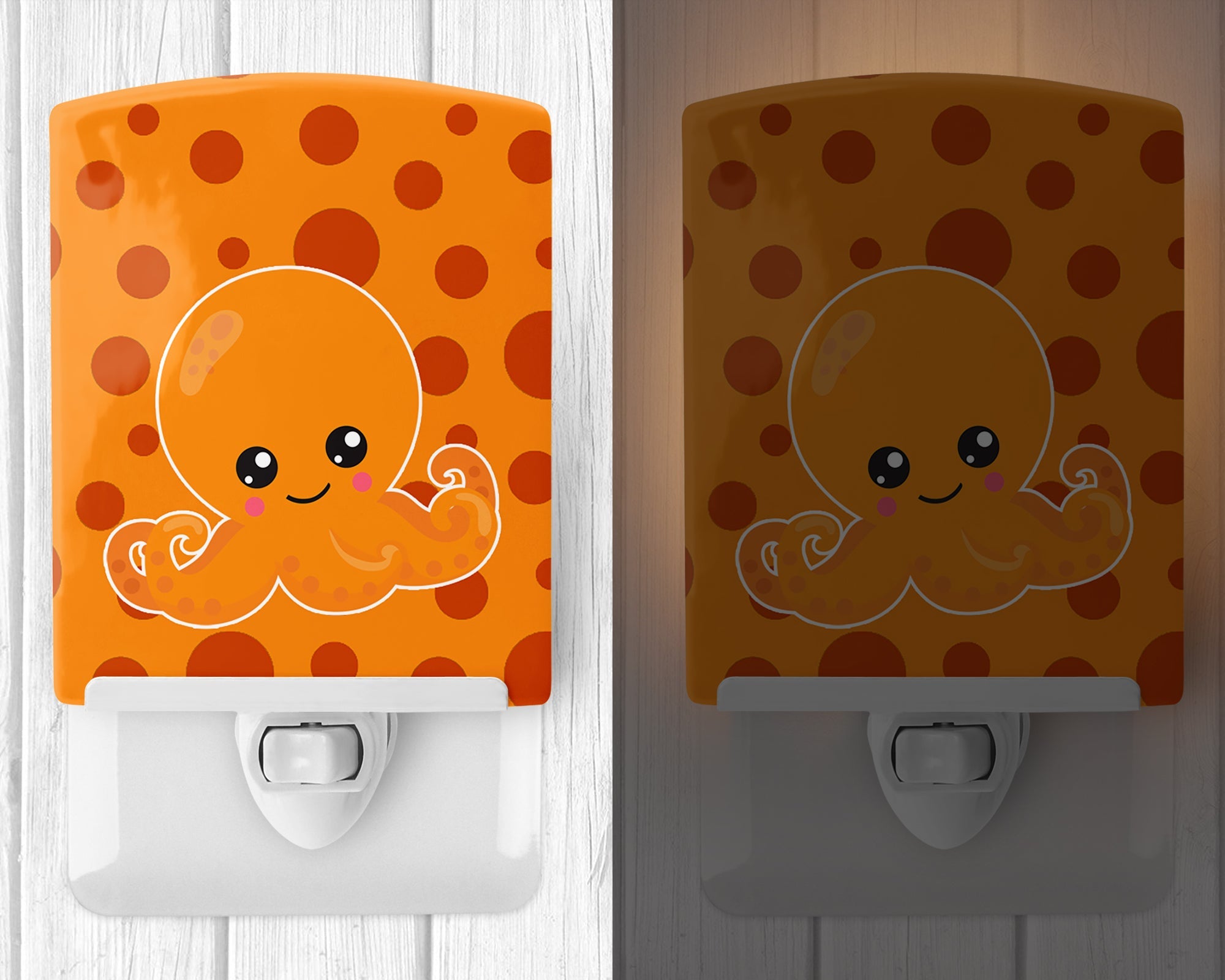 Cutie Ocean Octopus Orange Ceramic Night Light Compact, UL-Certified, Ideal for Bedroom, Bathroom, Nursery, Hallway, Kitchen, 6x4x3, Multicolor