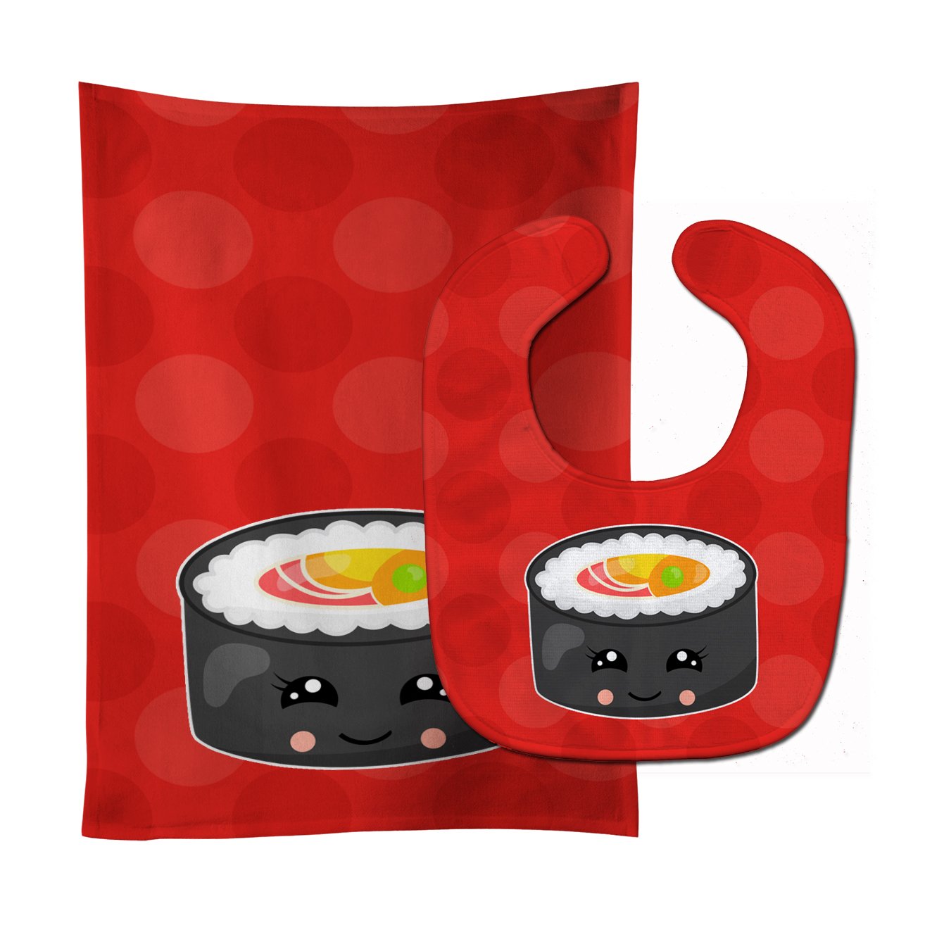 Tuna Sushi Roll with Face Baby Bib & Burp Cloth Easy-Clean Baby Bib Baby Feeding Accessory Baby Mealtime Essential