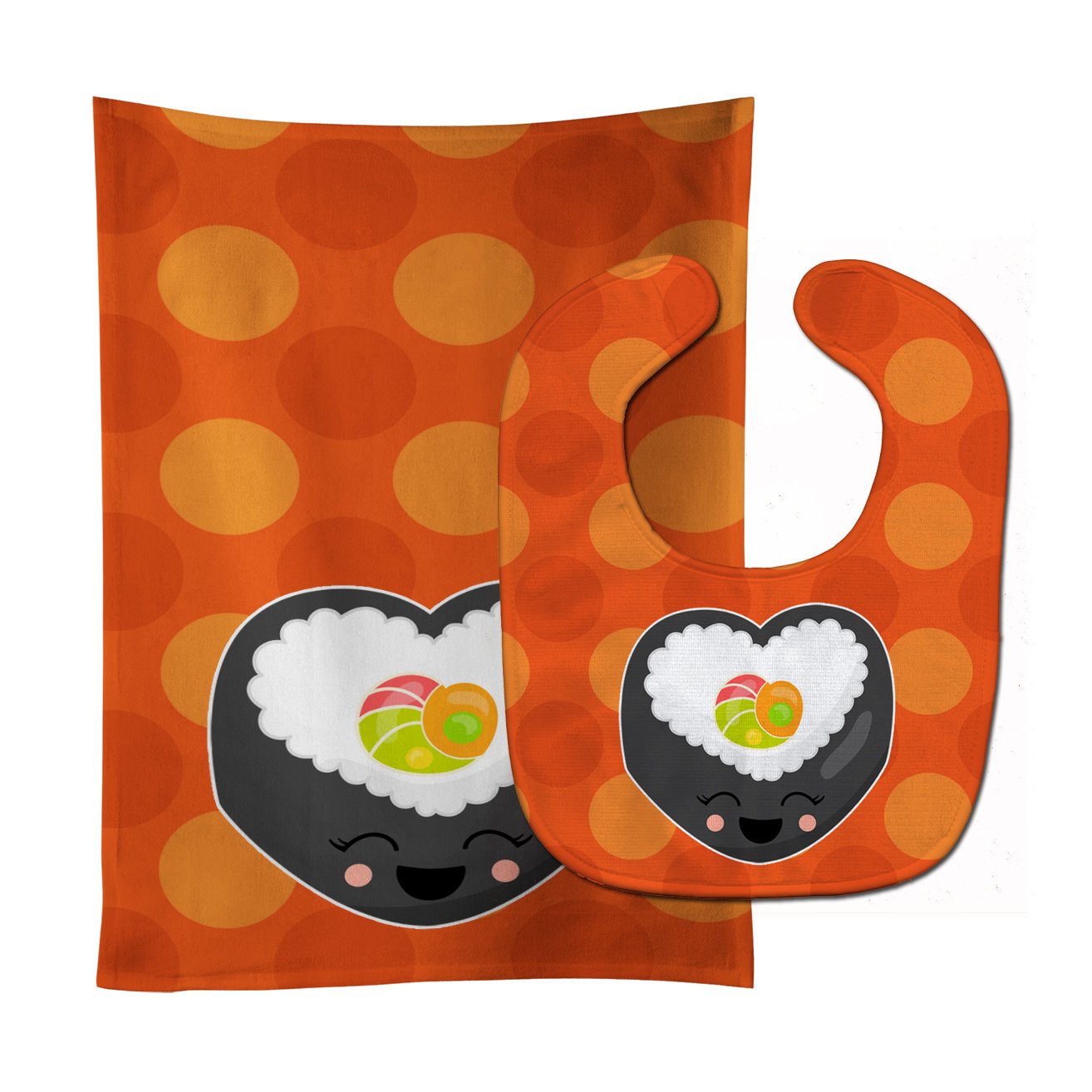 Heart Sushi Roll with Face Baby Bib & Burp Cloth Easy-Clean Baby Bib Baby Feeding Accessory Baby Mealtime Essential