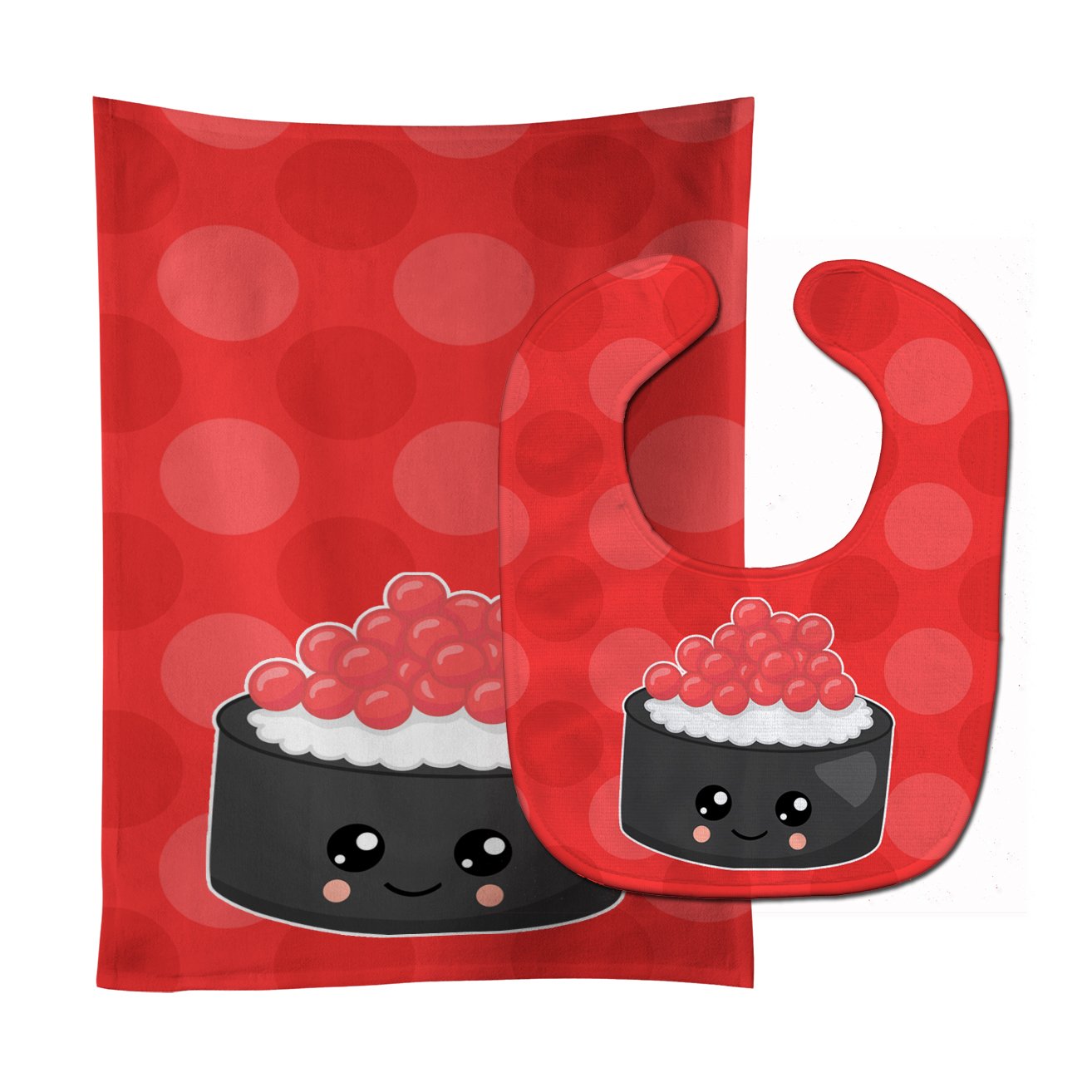 Salmon Sushi Roll with Face Baby Bib & Burp Cloth Easy-Clean Baby Bib Baby Feeding Accessory Baby Mealtime Essential
