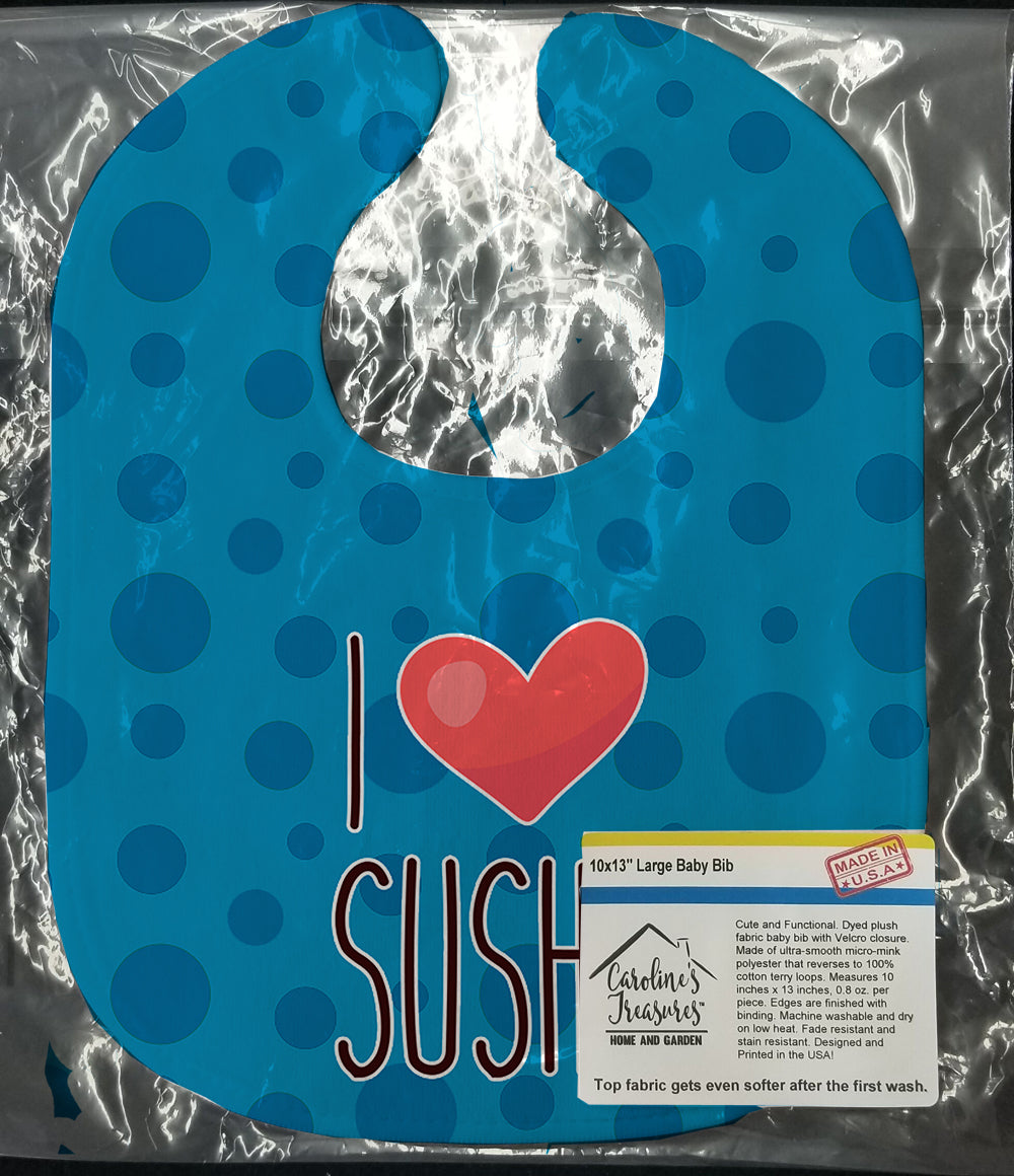 I Love Sushi Baby Bib Easy-Clean Baby Bib Baby Feeding Accessory Baby Mealtime Essential, 10 x 13, Multicolor