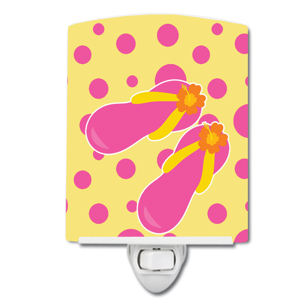 Beach Pink Flip Flops Ceramic Night Light Compact, UL-Certified, Ideal for Bedroom, Bathroom, Nursery, Hallway, Kitchen, 6x4x3, Multicolor