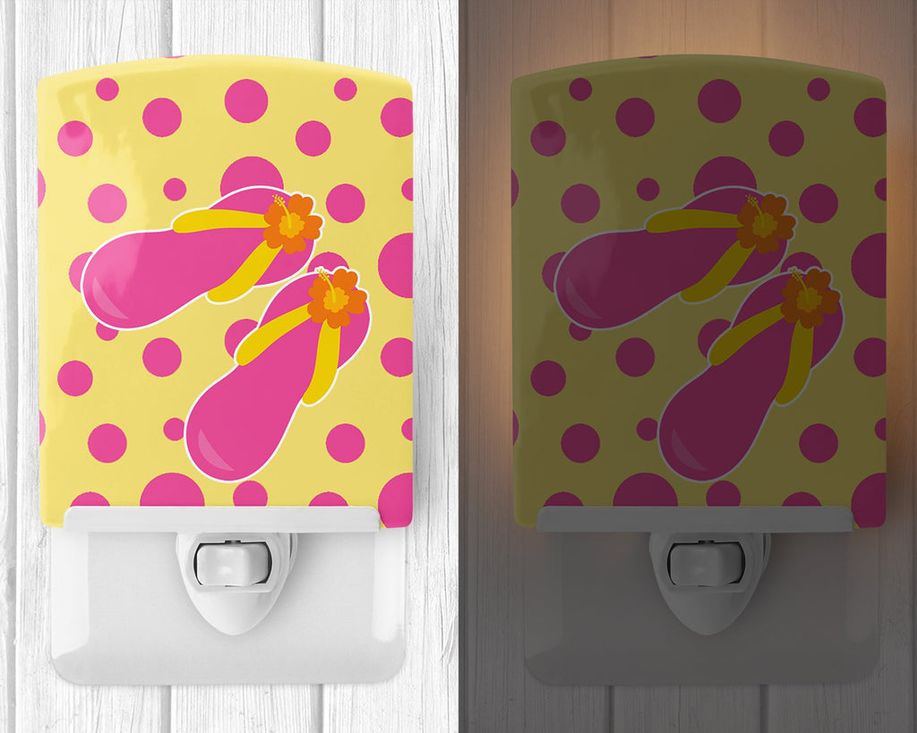 Beach Pink Flip Flops Ceramic Night Light Compact, UL-Certified, Ideal for Bedroom, Bathroom, Nursery, Hallway, Kitchen, 6x4x3, Multicolor