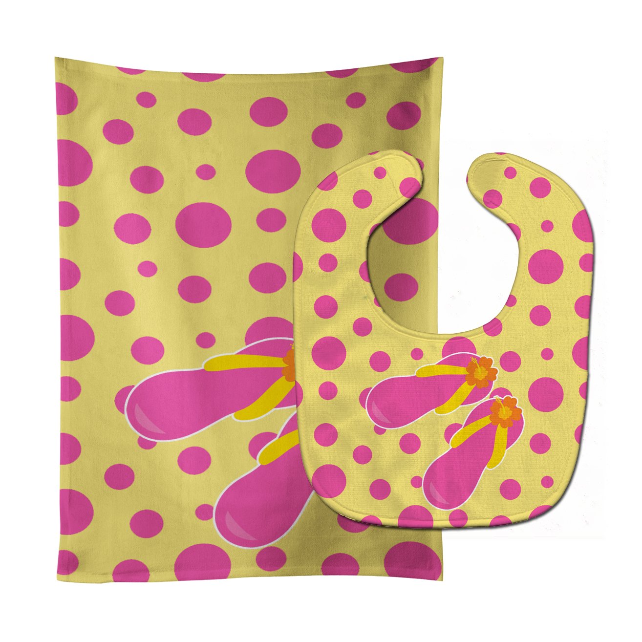 Beach Pink Flip Flops Baby Bib & Burp Cloth Easy-Clean Baby Bib Baby Feeding Accessory Baby Mealtime Essential