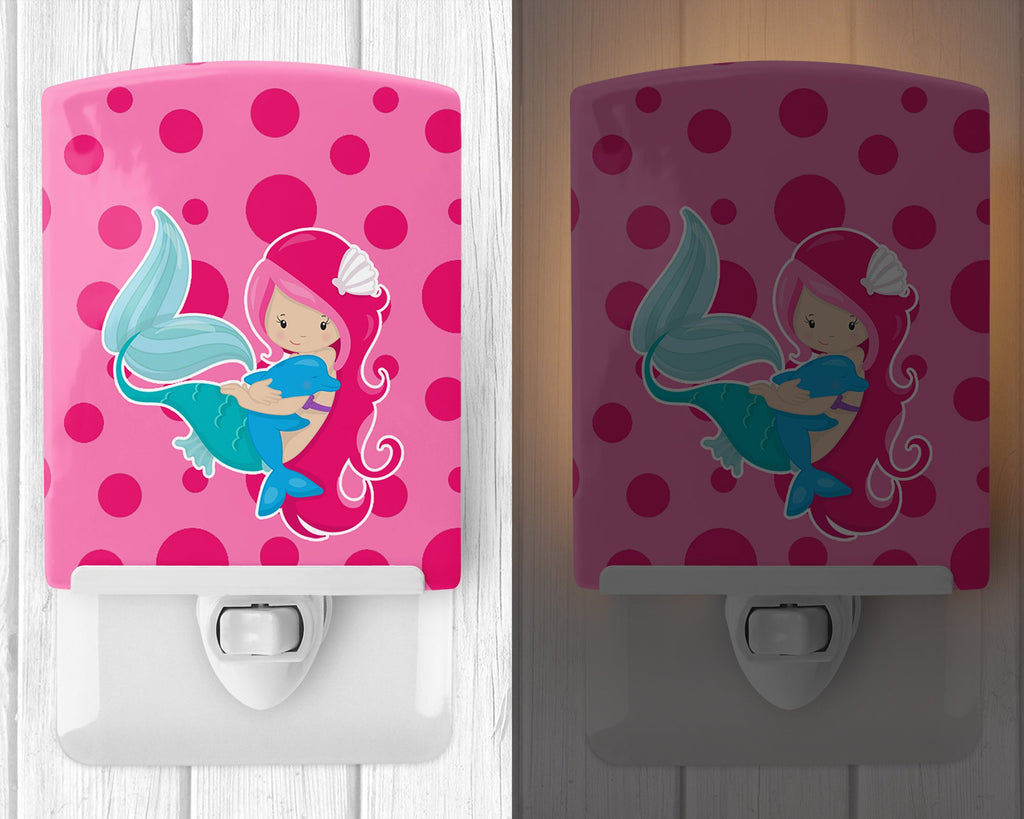 Beach Mermaid Pink Ceramic Night Light Compact, UL-Certified, Ideal for Bedroom, Bathroom, Nursery, Hallway, Kitchen, 6x4x3, Multicolor
