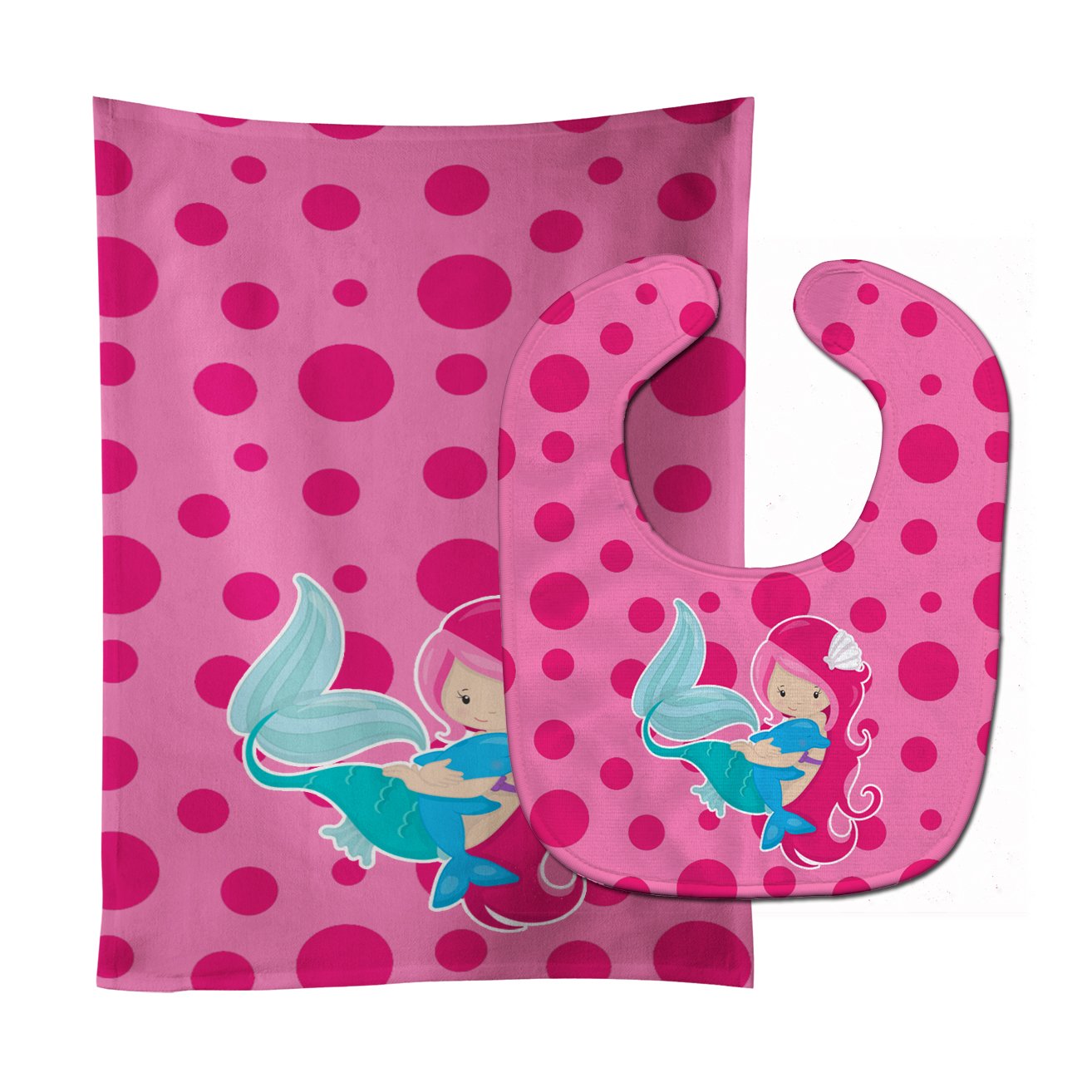 Beach Mermaid Pink Baby Bib & Burp Cloth Easy-Clean Baby Bib Baby Feeding Accessory Baby Mealtime Essential