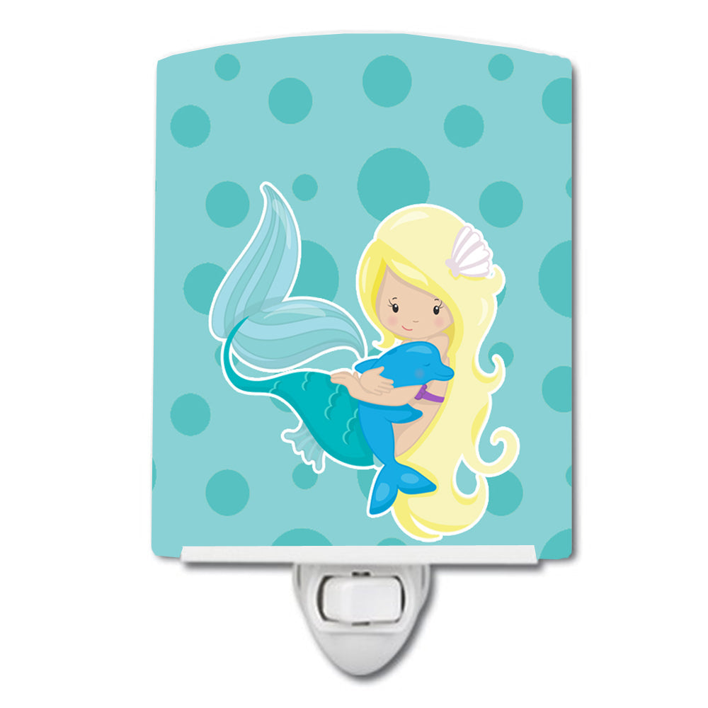 Beach Mermaid Blue Ceramic Night Light Compact, UL-Certified, Ideal for Bedroom, Bathroom, Nursery, Hallway, Kitchen, 6x4x3, Multicolor