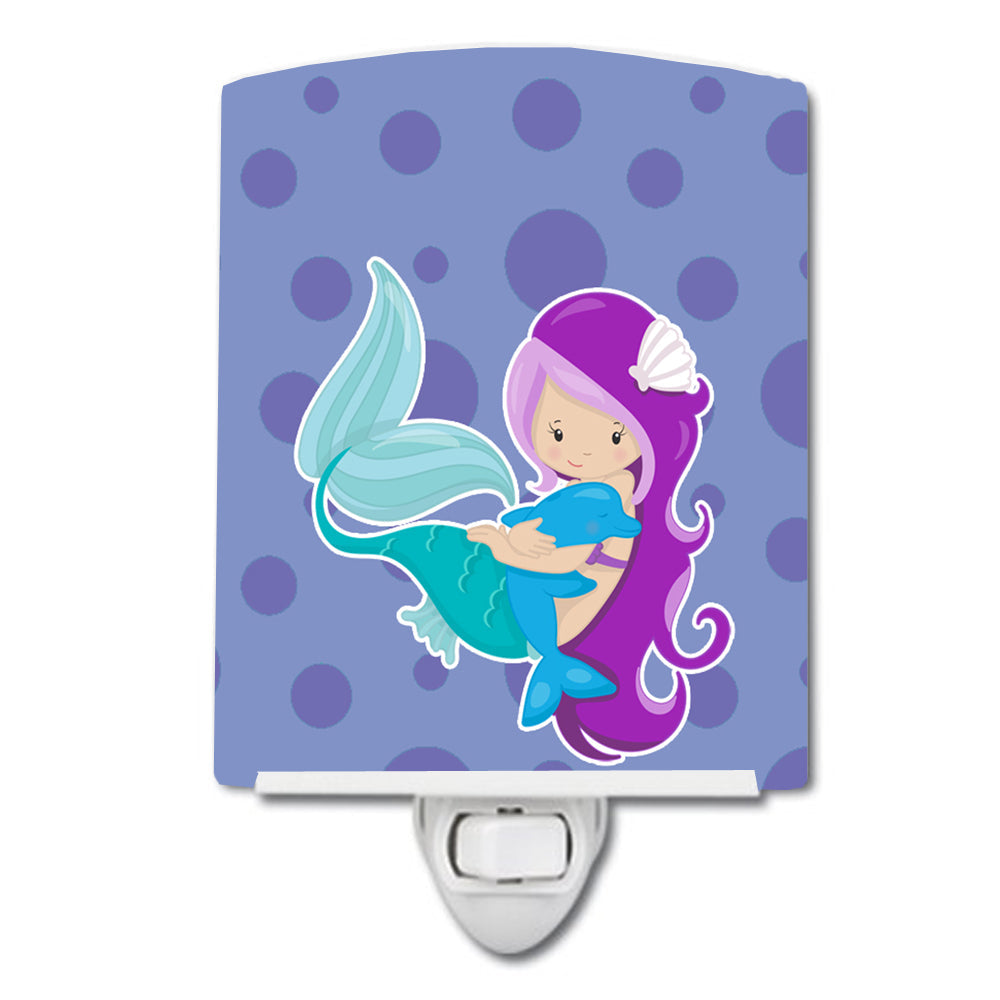 Beach Mermaid Purple Ceramic Night Light Compact, UL-Certified, Ideal for Bedroom, Bathroom, Nursery, Hallway, Kitchen, 6x4x3, Multicolor