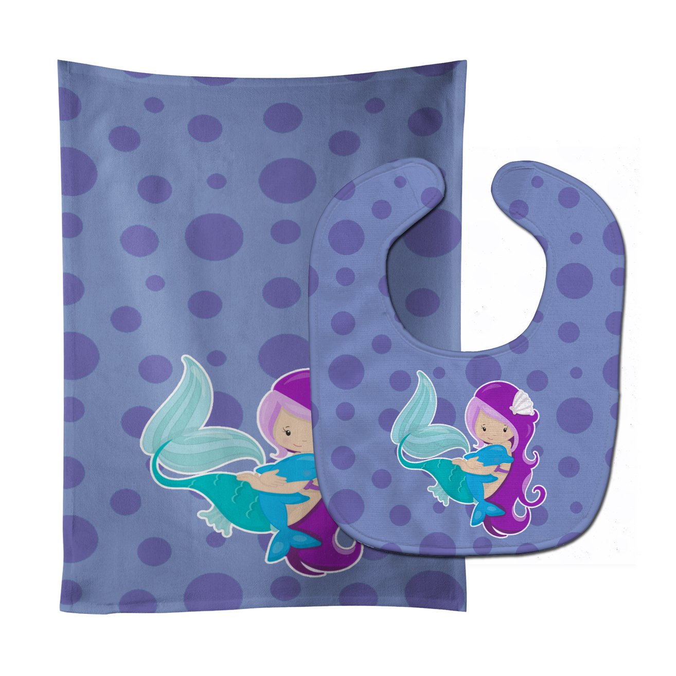 Beach Mermaid Purple Baby Bib & Burp Cloth Easy-Clean Baby Bib Baby Feeding Accessory Baby Mealtime Essential