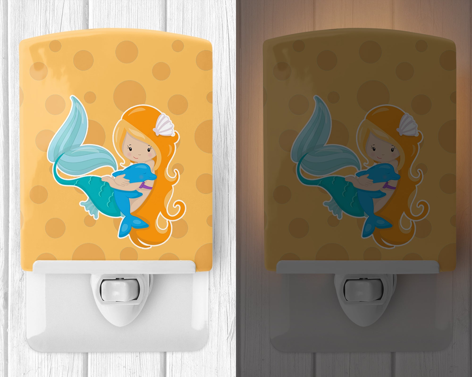 Beach Mermaid Ceramic Night Light Compact, UL-Certified, Ideal for Bedroom, Bathroom, Nursery, Hallway, Kitchen, 6x4x3, Multicolor