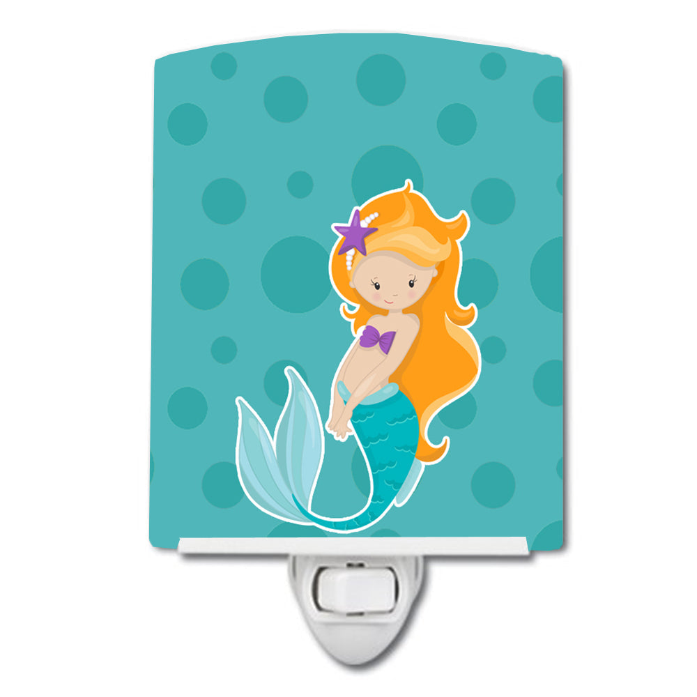 Beach Mermaid Ginger Ceramic Night Light Compact, UL-Certified, Ideal for Bedroom, Bathroom, Nursery, Hallway, Kitchen, 6x4x3, Multicolor