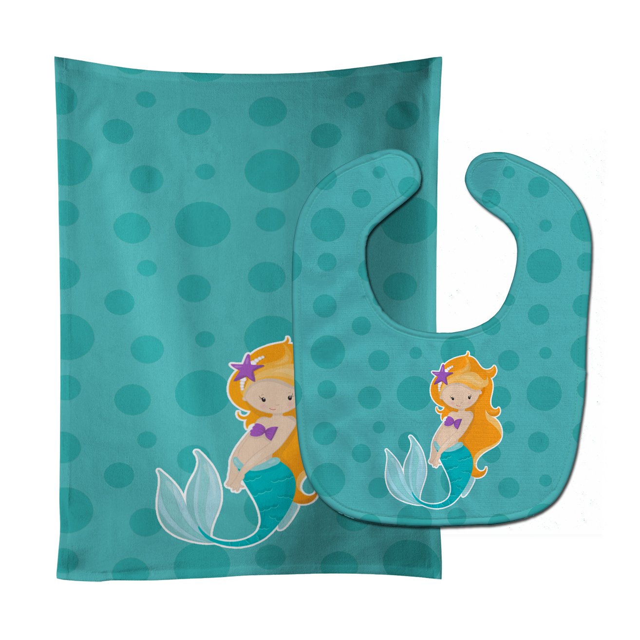 Beach Mermaid Ginger Baby Bib & Burp Cloth Easy-Clean Baby Bib Baby Feeding Accessory Baby Mealtime Essential