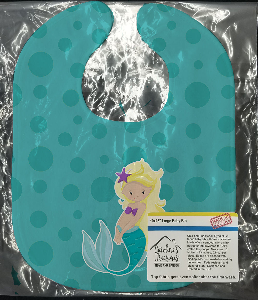 Beach Mermaid Blonde Hair Baby Bib Easy-Clean Baby Bib Baby Feeding Accessory Baby Mealtime Essential, 10 x 13, Multicolor