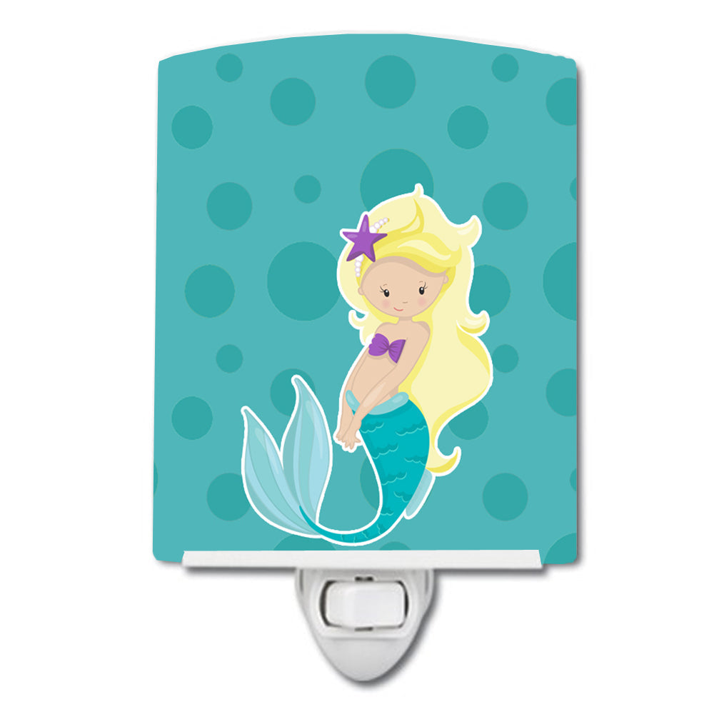 Beach Mermaid Blonde Hair Ceramic Night Light Compact, UL-Certified, Ideal for Bedroom, Bathroom, Nursery, Hallway, Kitchen, 6x4x3, Multicolor