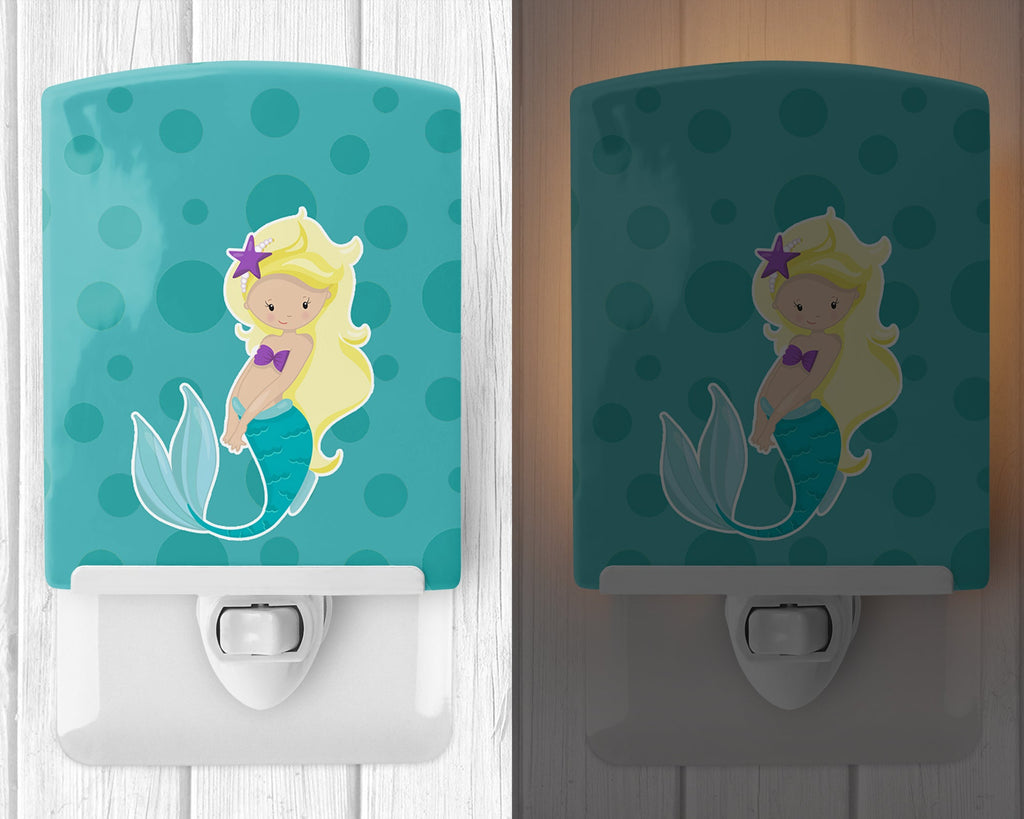 Beach Mermaid Blonde Hair Ceramic Night Light Compact, UL-Certified, Ideal for Bedroom, Bathroom, Nursery, Hallway, Kitchen, 6x4x3, Multicolor