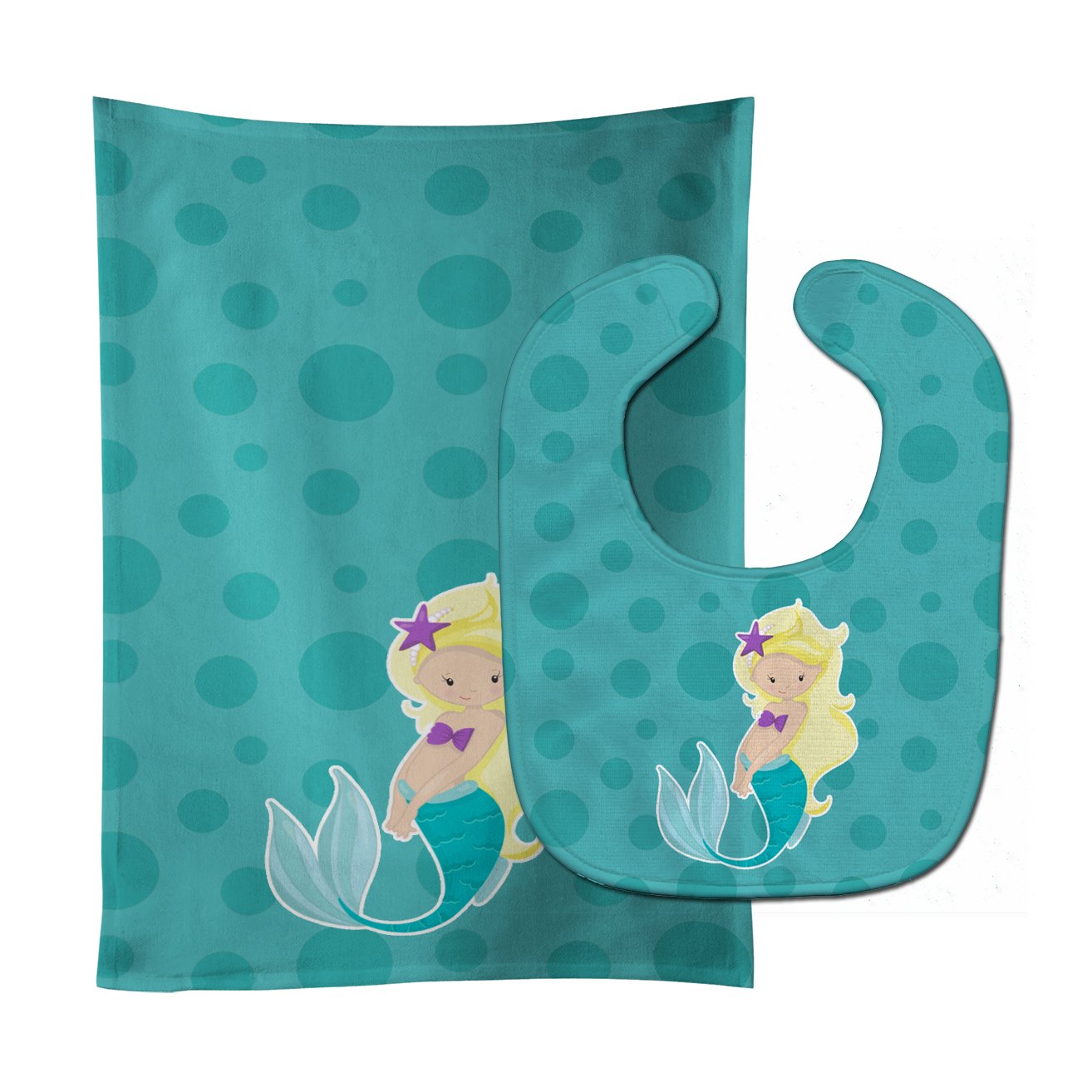 Beach Mermaid Blonde Hair Baby Bib & Burp Cloth Easy-Clean Baby Bib Baby Feeding Accessory Baby Mealtime Essential