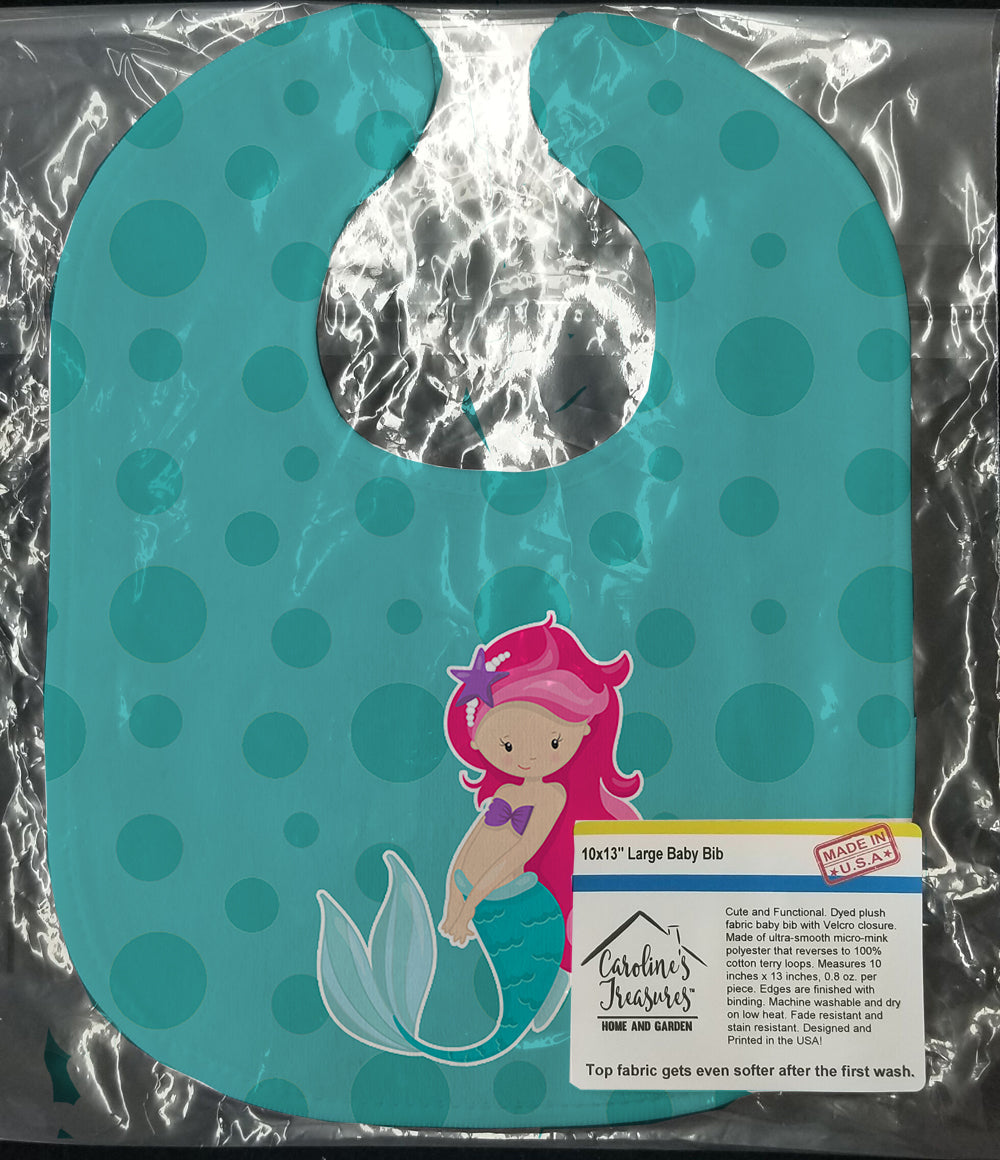 Beach Mermaid Pink Hair Baby Bib Easy-Clean Baby Bib Baby Feeding Accessory Baby Mealtime Essential, 10 x 13, Multicolor