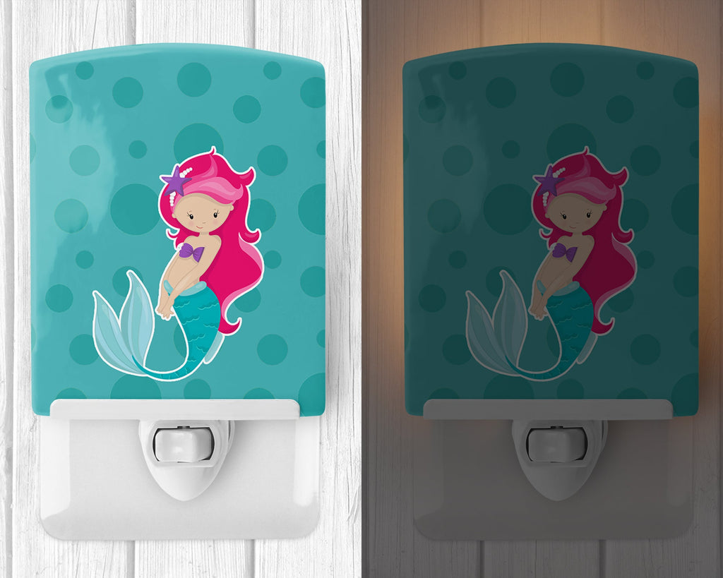 Beach Mermaid Pink Hair Ceramic Night Light Compact, UL-Certified, Ideal for Bedroom, Bathroom, Nursery, Hallway, Kitchen, 6x4x3, Multicolor